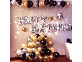 Happy Birthday Letter Foil Balloon Set of 63 Balloon  (Silver, Black, Silver, Gold, Pack of 63)